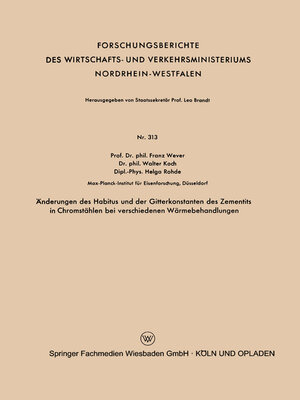 cover image of Änderungen des Habitus und der Gitterkonstanten des Zementits in Chromstählen bei verschiedenen Wärmebehandlungen